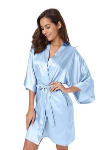 lot 14487 image: SIORO Womens Satin Robe, Short Bathrobe with V-Neck,34 Sleeves, Lightweight Kimono Loungewear for Bride & Bridesmaids, Wedding Party Sleepwear