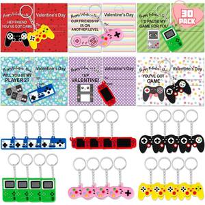 lot 14494 image: JTAMOHI Valentines Day Gifts Cards, 30 Pack Valentine��s Day Cards for Kids with Video Game Keychains, Classroom Valentine Exchange Gifts, Party Favors for Boys and Girls, School Valentine Treats