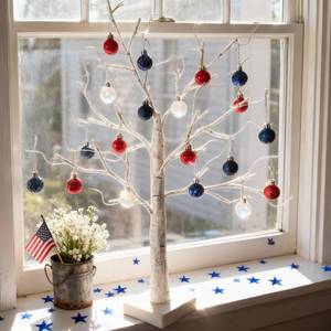 lot 14495 image: HipTree Mini Patriotic 4th of July Tree Ornaments Decorations,30ct 1.18 Inch Red White Blue Christmas Ornaments Set for Tree,Baubles for Memorial Day, Independence Day,Veterans Day, Flag Day