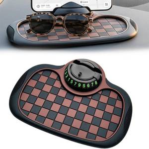 lot 14497 image: Rottipe 3-in-1 Car Dashboard Anti-Slip Mat, 360° Rotatable Phone Holder with Temporary Parking Number, Universal Fit Non-Slip Pad for CarSUV, Washable Reusable (Brown, 1PC)