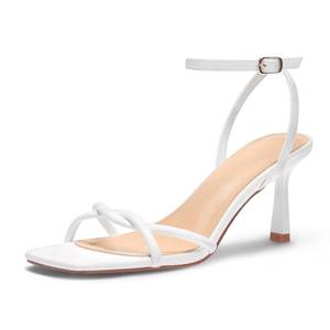 lot 19004 image: Oilyong Womens Sandals Strappy Kitten Heels for Women Square Open Toe Strappy Heels Comfortable Heels for Party, Wedding and Daily Wearing,White Size 8.5