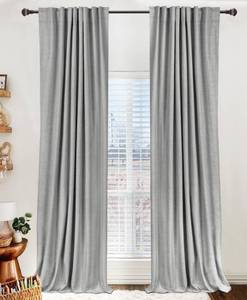 lot 19973 image: 100% Blackout Shield Linen Blackout Curtains for Bedroom 90 Inches Long, Back TabRod Pocket Living Room Drapes, Thermal Insulated Blackout Curtains 2 Panels Set, 50 W x 90 L, Grey