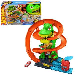 lot 19990 image: Hot Wheels City T-Rex Blaze Battle Playset & 164 Scale Die-Cast Car  Dinosaur Nemesis (Used, May Be Missing Pieces)