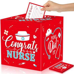 lot 20210 image: Funrous Nurse Graduation Card Box with 30 Pcs Advice Cards Congrats Grad Gift Card Box Holder Class of 2026 Cardholder for Nurse Party Favors Nursing Graduation Birthday Party Decoration Supplies