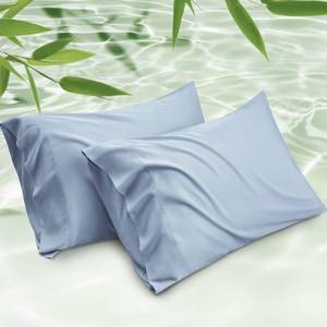 lot 20218 image: Bedsure King Size Pillow Cases Set of 2, Cooling Pillow Cases King, Rayon Derived from Bamboo Light Blue Pillowcases, PureWoven Silky Soft Bedding Pillow Covers with Envelope Closure, 20x36 Inches
