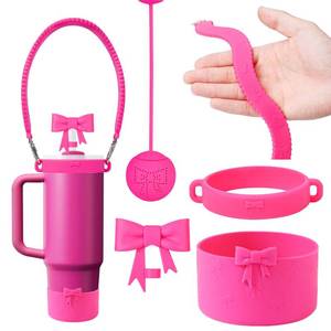 lot 20256 image: HIUSITY 4Pcs Rose Bow 10mm Straw Covers Cap Toppers for Stanley Cup 40oz,Silicone Boot Sleeve Protector Bumper,Reusable Water Bottle Handle Strap,Cute Tea Strainer for Stanleys Cups Accessories Set