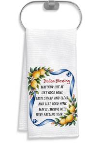 lot 20258 image: CoCray66 Italian Blessing May Your Life Be Like Good Wine Kitchen Towel - Italian Lemon Towel Gift for Lemons Lover - Retro Italy Lemon - Housewarming Gift - Soft & Absorbent Kitchen Towels 16X24