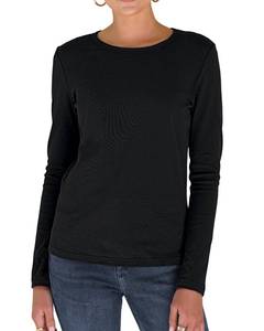 lot 20260 image: Dwnval Long Sleeve Shirts for Women Basic Crewneck Slim Fitted Knit Going Out Tops(2#Black, S)