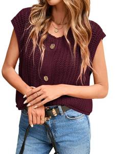lot 20267 image: Libsorge Womens Oversized Cute Cap Sleeve Sweater Vest Fall Spring 2025 Trendy Lightweight Ladies Dressy Business Casual Outfits Crochet Chunky Knit Sleeveless Button Cardigan Top Ancora Red S