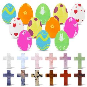 lot 20269 image: NZNDB 12 Pcs Prefilled Easter Eggs with Mini Cross Crystal Stone Bulks, Easter Eggs With Pocket Crosses for for Kids Boys Girls Easter Basket Stuffers Party Favors Easter Egg Hunt