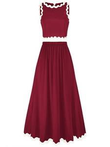 lot 20293 image: BLEVONH Maxi Skirt and Top Set for Women Cruise Fancay Brunch Outfits for Women Dressy Casual Flattering Wedding Guest Dresses and Cute Crop Tops Laides Holiday Clothes Date Night Out Wine L