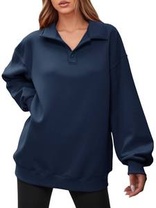 lot 20294 image: Fisoew Womens Collared V Neck Sweatshirts Casual Oversized Long Sleeve Fashion Pullover Tops Navy Small