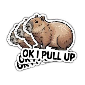 lot 20295 image: 3 Pcs Ok I Pull Up Capybara Meme Sticker, Funny Animal Quote Vinyl Decal for Capybara Lovers, Teens, Adults, Laptop, Car, Hydro Flask, Water Bottle, Notebook, Scrapbook, Luggage, Phone Case 3 Inches