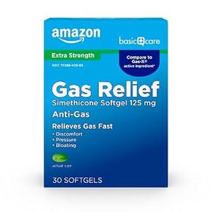 lot 20296 image: Amazon Basic Care Gas Relief Softgels, Simethicone 125 mg, Extra Strength Antigas, 30 Count (B096XX67P2)