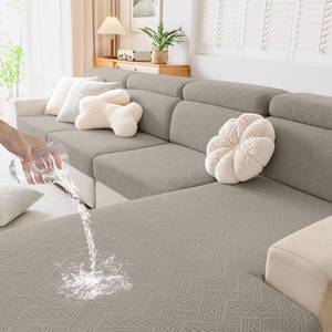 lot 20300 image: hyha Waterproof Couch Cushion Covers, Waterproof Sectional Couch Covers for Cushion Sofa for Pets, Stretch Sofa Slipcover Washable with Elastic Bottom(Back Cover M, Taupe)
