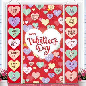 lot 20318 image: Happy Valentines Day Banner 3pc Galentines Day Gnome Backdrop Sign Wedding Anniversary Red Heart Decor Happy Valentines Day Decorations for Home