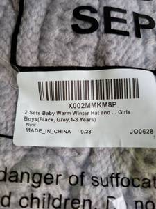 lot 20320 image: 2 Sets Baby Warm Winter Hat and Scarf Girls Boys Black Grey 1-3 Years