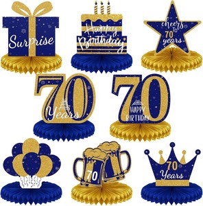 lot 2155 image: Spakon 8 Pieces Blue Gold 70th Birthday Party Supplies X004R966XV