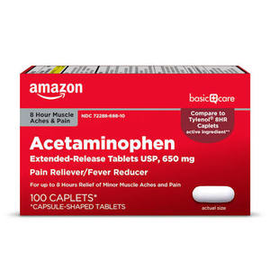 lot 2231 image: Amazon Basic Care Acetaminophen Extended-Release 650 mg 100 Caplets