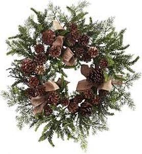 lot 3948 image: Dingion Wreath with Pine Cones and Burlap Bows