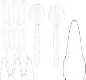 lot 6429 image: Clear Serving Utensils Set 18 Piece - 6 Spoons 6 Tongs 6 Forks