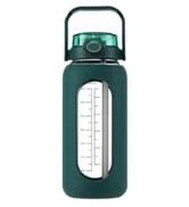 lot 20250 image: Glass Water Bottle 74oz Max Capacity with Handle Teal