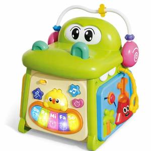 lot 1570 image: Qizebaby Montessori Activity Cube for Toddlers 1-3, Baby Activity Cube with Music & Lights, 8-in-1 Learning Toy with Shape Sorter & Bead Maze, Educational Toys for 12-36 Months Boys Girls