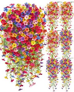 lot 1579 image: Serwalin 6PCS Artificial Hanging Flowers for Outdoors, UV Resistant Fake Hanging Plants, Realistic Weatherproof Outdoor Decor for Patio, Porch, Garden & Window (Multicolor,6PCS)