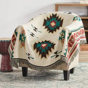 lot 1595 image: Touchat Native American Blanket Western Decor Boho Throw Blanket for Sofa, Mexican Decorative Farmhouse Blanket, Southwest Decor Woven Blankets, Aztec Throw Blankets with Tassel(Beige,50�60 inch)