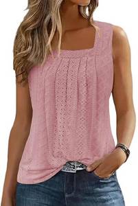 lot 2254 image: Ruffled Square Collar Casual Tank Summer Casual Fashion Camping Seaside Party Sleeveless Tank Womens Mother top Vest (Small,Light Red)