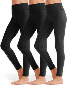 lot 2265 image: A 3 Pack Girls Black Athletic Leggings, Printed Ankle Length High Waisted Yoga Pants for Kids Teen XL