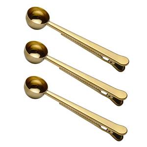 lot 2272 image: 2-in-1 Stainless Steel 1 Tablespoon Coffee Scoop Clip Set of 3(Silvergoldrose gold) (gold)