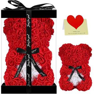 lot 2295 image: Double Couple Gift for Mom Women-Rose Cute Bear - Rose Adorable Teddy Artificial Bear - Best Gift for Valentines Day, Mothers Day, Anniversary, Birthdays - Clear Gift Box Included 10 Inches Tall