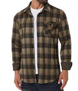 lot 2338 image: Braroz Mens Stretchy Knit Plaid Shirt Long Sleeve Button Down Shirts Casual Western Cowboy Tops Brown XXL
