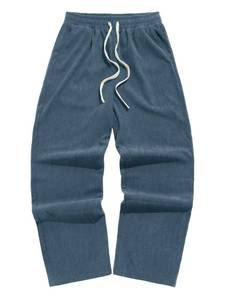 lot 2346 image: ZAFUL Mens Corduroy Pants Straight Leg Drawstring Elastic Waist Casual Pants Lounge Baggy Trousers with Pockets 0-Blue L