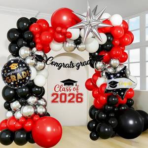 lot 2361 image: Graduation Decorations Class of 2026, Graduation Balloon Arch Kit Red and Black with Congrats Grad Banner Foil Balloons for Congrats Grad Party Decorations Class of 2026 Party Supplies