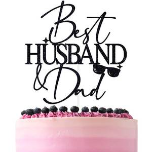 lot 2363 image: Black Glitter Best Husband & Dad Cake Topper, Happy Fathers DayBest Dad Ever, Fathers Day Party Decorations Supplies for Dad Husband