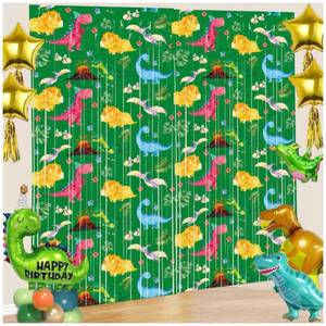 lot 2367 image: Dinosaur Birthday Decorations 2 Pack Party Supplies Foil Fringe Curtains Green Plastic Baby Shower Photo Booth Props Backdrop Streamers for Boys Kids Jungle Decor 3.3x6.6FT