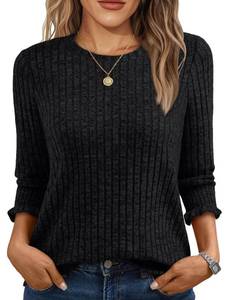 lot 2373 image: AUTOMET 34 Sleeve Tops for Women Tops Ladies Blouses Business Casual Spring Outfits 2026 Round Neck Casual Top Black XL