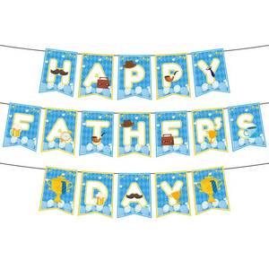 lot 2411 image: Happy Fathers Day Banner - Blue Happy Dad Day Sign Bunting Banner Garland for Fathers Day Home Office Fireplace Wall Decor Windows and Party Decorations Supplies Favors Props - Fathers Day Decorations