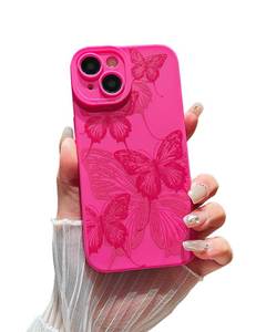 lot 4350 image: YUMUPIFE Compatible with iPhone 14 Case Cute Butterfly Pattern Design for Girls Women, Soft Silicone Shockproof Protective Designed for iPhone 14 Case-Hot Pink