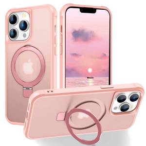 lot 4358 image: CHAOFEnG Magnetic Compatible with iPhone 13 Pro Max Case with Stand Military Grade Drop TestedCompatible with Magnet Ring Translucent Slim Hard Back Soft Edge, Pink
