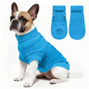 lot 4401 image: COJBPET Knitted Dog Sweater for Small Dogs, Pullover Turtleneck Pet Sweaters, Winter Dog Clothes, Warm Soft Winter Holiday Cat Sweater, Blue, S