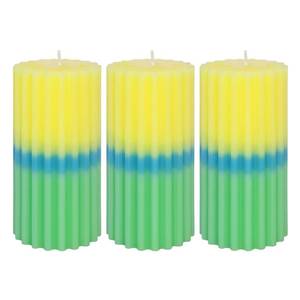 lot 4434 image: Ribbed Pillar Candles Yellow Blue Green Ombre Lemon Verbena Scented Candles, 3x6 Inches, Set of 3, Cotton Core Paraffin Wax, 70 Hour Burn Time1PC Aromatherapy Candle