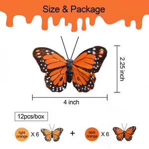lot 4449 image: 12pcs Monarch Butterflies Monarch Butterfly Decorations Kit with Magnet for Dia de Los Muertos Decorations Halloween Decorative Butterflies Handmade Feather Butterfly - 4 inch KP05M