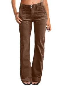 lot 4451 image: Flamingals Womens Wide Leg Pants for Women Mid Waist Dress Flare Straight Leg Corduroy Pants Workout Jeans Trendy Coffee L