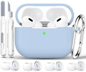 lot 4490 image: RFUNGUANGO for AirPods Pro 2 Case Cover with Cleaner Kit, EarTips and Keychain, Soft Silicone Protective Cover for Apple AirPods Pro 2nd1st Generation Case, Support Wireless Charging, Sky Blue