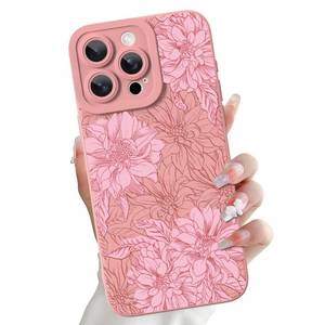 lot 4491 image: OOK for iPhone 15 Pro Max 6.7inch Silicone Slim Case,Pink Flowers