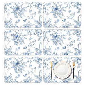 lot 4494 image: KOPOOEOE 6 Pcs Blue Flower Plastic Placemats, 11x16 Inch Summer Blue Porcelain Floral Placemats Seasonal Washable Chinoiserie Table Mats for Wedding Baby Shower Birthday Party Kitchen Decoration