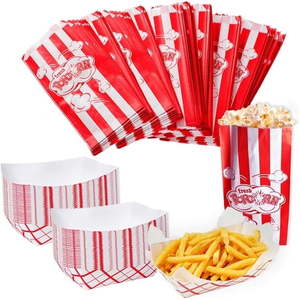 lot 6084 image: Movie Party Supplies - 150 Pc Bulk Set - 100 Popcorn Bags & 50 Paper Food Trays - Holiday Party - Concession Stand Supplies - Circus Party by Tigerdoe